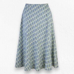 Talbots Y2K Silk Blend A-Line Midi Skirt Retro Mod Print Blue Green Size 10 NWT